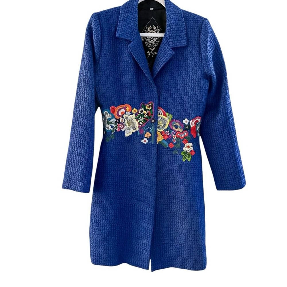Johnny Was Women's Biya Floral Embroidered Coat Blue - Size Medium LIGHTWEIGHT!